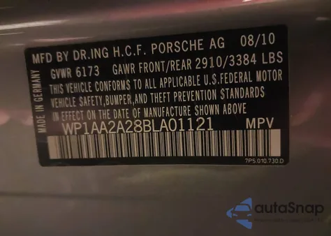 2011 Porsche Cayenne из США, поврежденный, VIN WP1AA2A28BLA01121